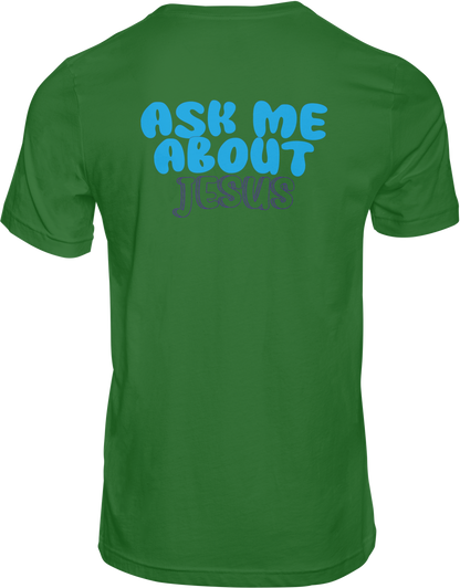 CAMISETA ESTAMPADA | ASK ME ABOUT JESUS(AZUL)