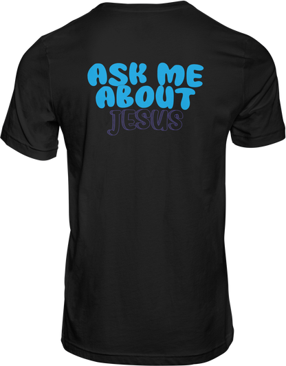 CAMISETA ESTAMPADA | ASK ME ABOUT JESUS(AZUL)